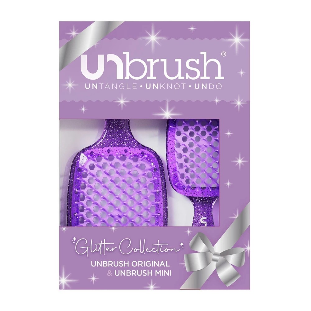 UNbrush Holiday Glitter Detangling Hair Brush Set - 2pk - Amethyst Lavender - Bellso